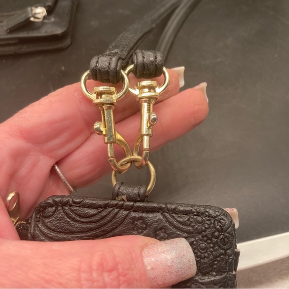 Wallet & laynard card holder set small folding black leather gold hardware - Picture 14 of 16